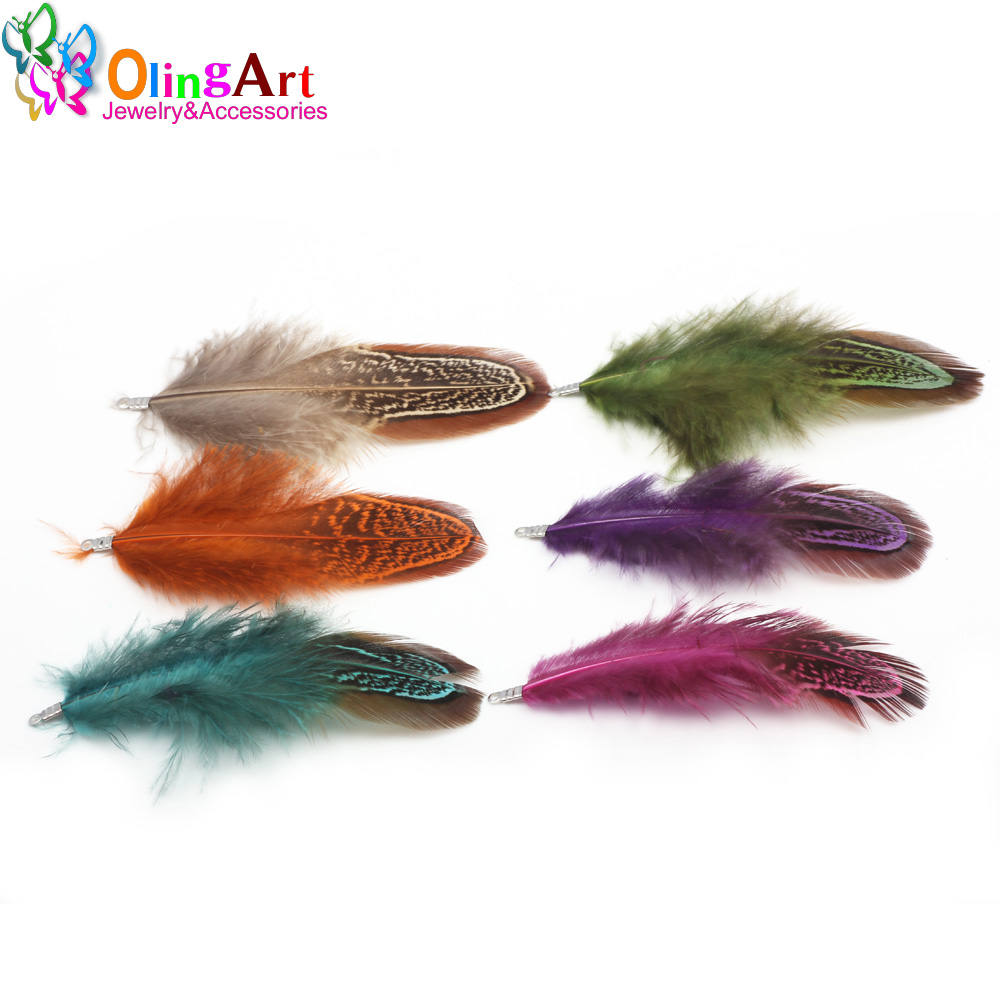 Women'S Fashion Earrings - OlingArt الملونة الصباغة الريش الطبيعي شرابة
