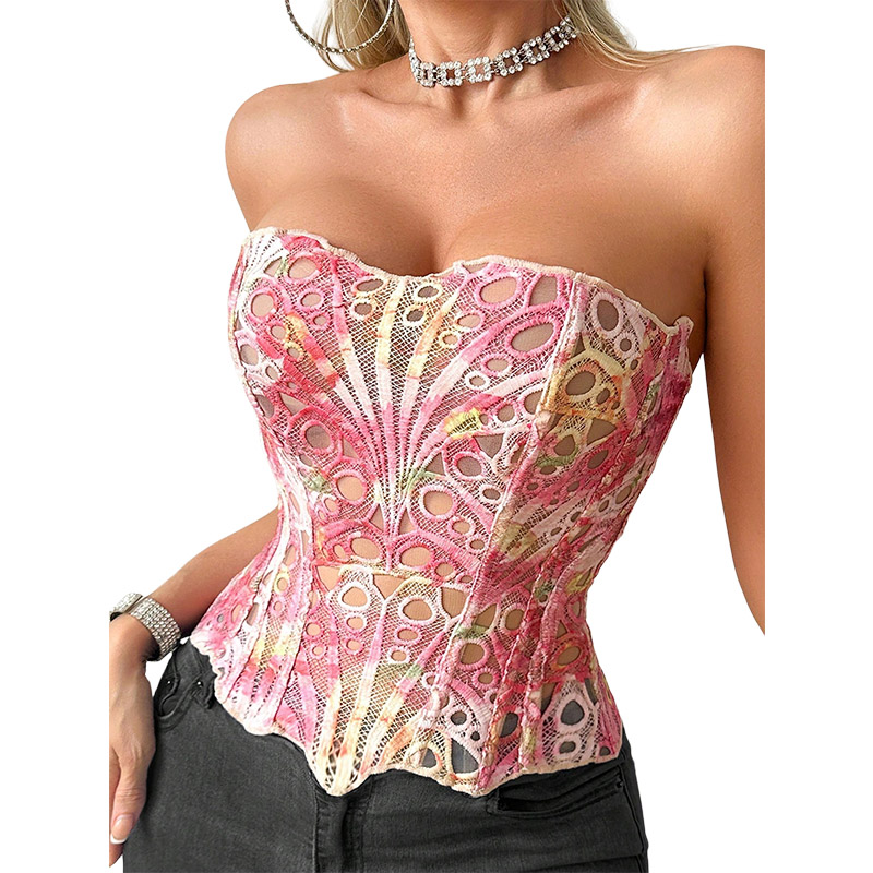 Corset Top Boned - كورسيه نسائي مثير من الدانتيل الشفاف