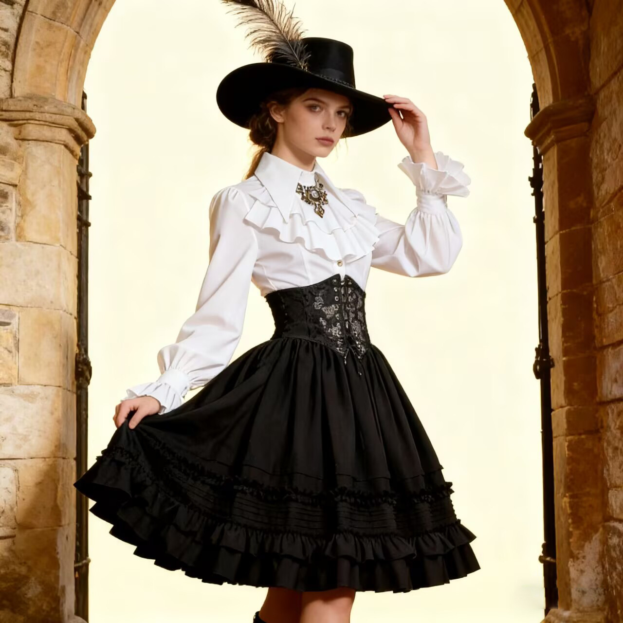 Corset Top Boned - تنورة نسائية متعددة الطبقات بطراز القرون