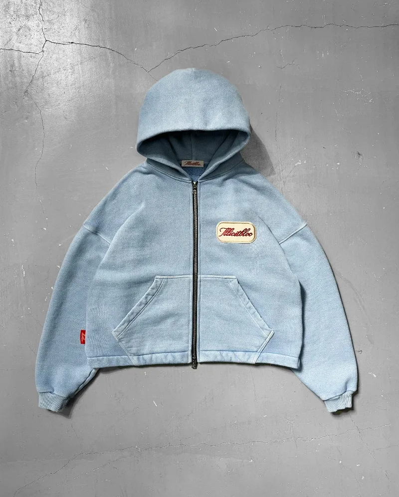 Women'S Fashion Zip Up Hoodies - Y2K موضة جديدة إلكتروني شارة مطرّزة