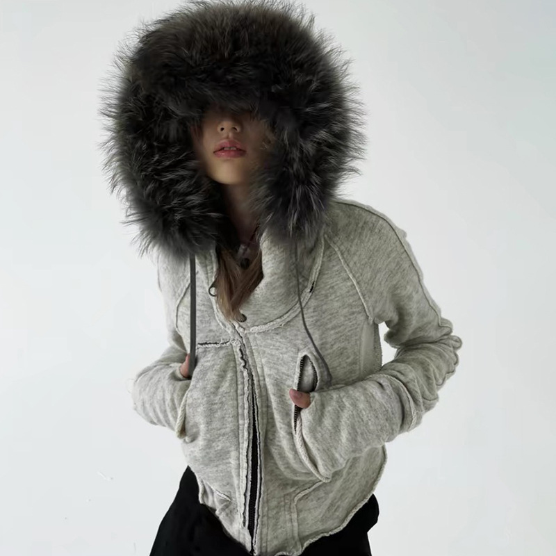 Women'S Fashion Zip Up Hoodies - بلوزات نسائية كلاسيكية بسحّاب وياقة من