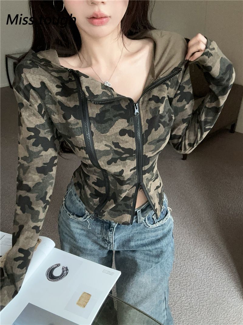 سترة نسائية كامو بغطاء للرأس م - مراجعة Women'S Fashion Zip Up Hoodies وسعره