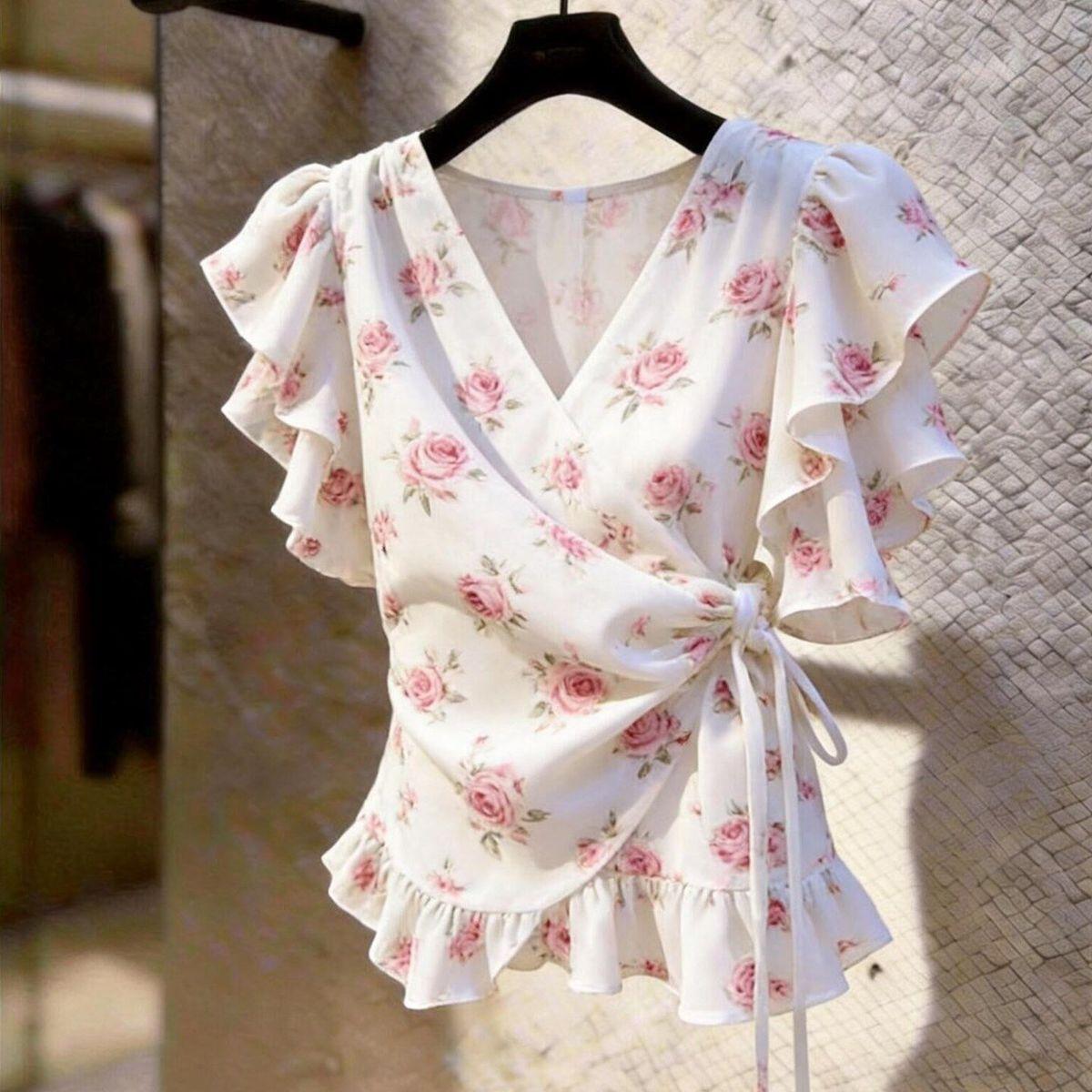 بلوزة نسائية أنيقة ورومانسية م - مراجعة Wrap Blouse Chiffon وسعره