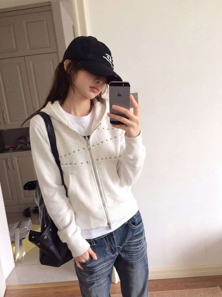 هودي نسائي مزود بمسامير ودبابي - مراجعة Women'S Fashion Zip Up Hoodies وسعره