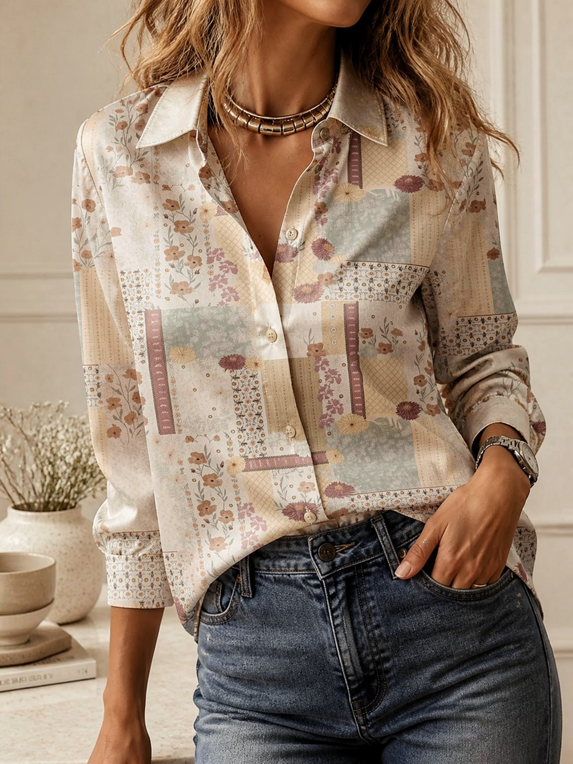 بلوزة أنيقة بأكمام طويلة وياقة - مراجعة Women Fashion Wear وسعره