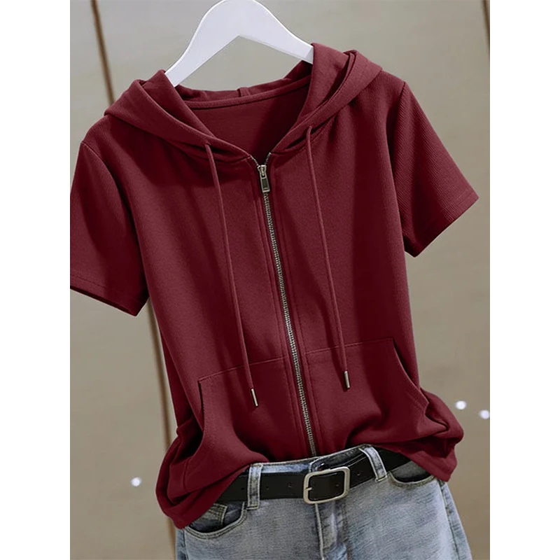 هودي نسائي صيفي بأكمام قصيرة،  - مراجعة Women'S Fashion Zip Up Hoodies وسعره