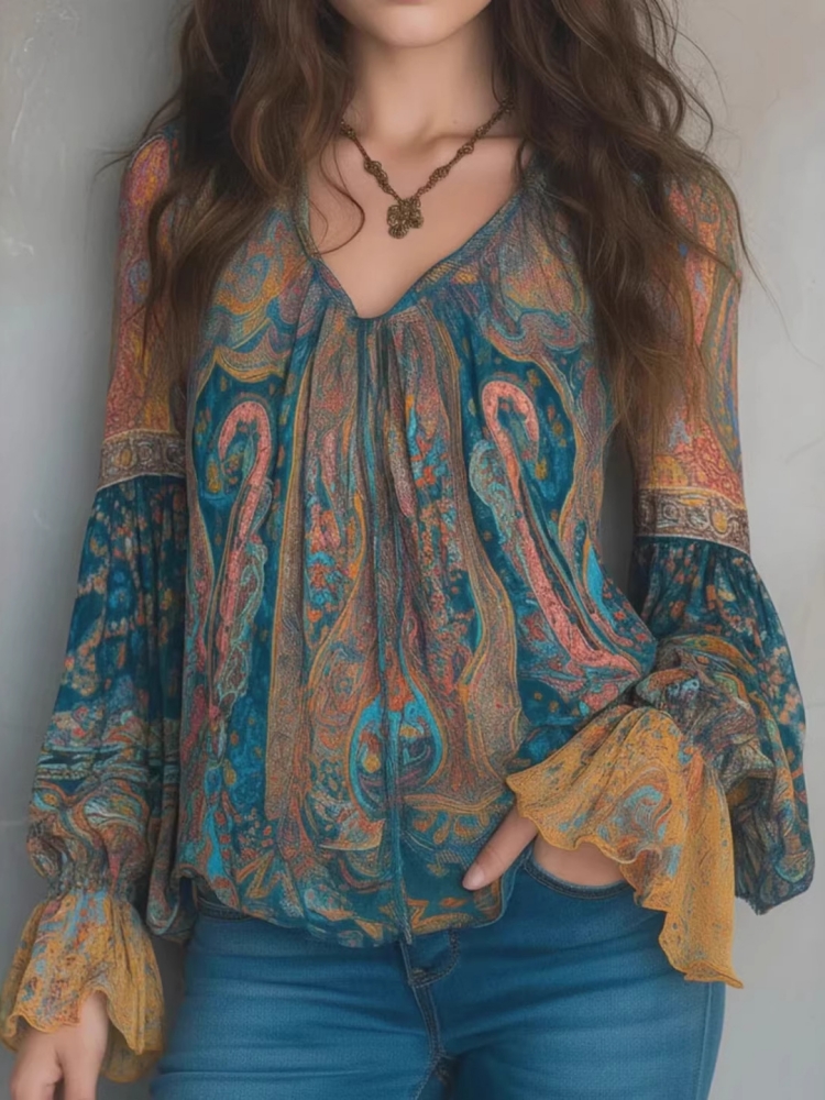 بلوزات نسائية عرقية بوهيمية عت - مراجعة Wrap Blouse Chiffon وسعره
