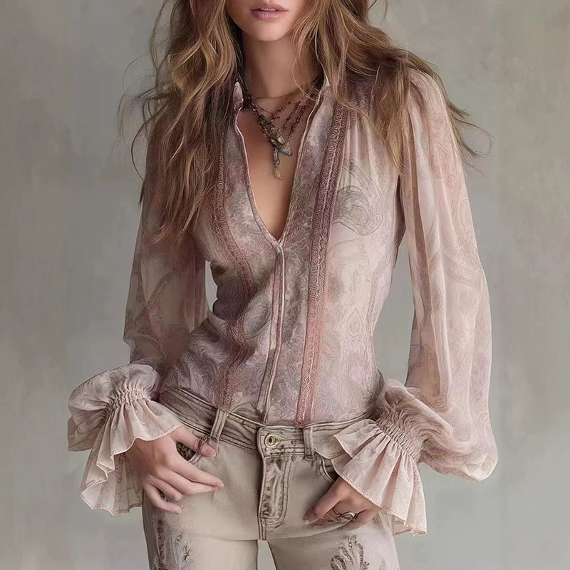 بلوزات شفافة مطبوعة بتصميم ريت - مراجعة Wrap Blouse Chiffon وسعره