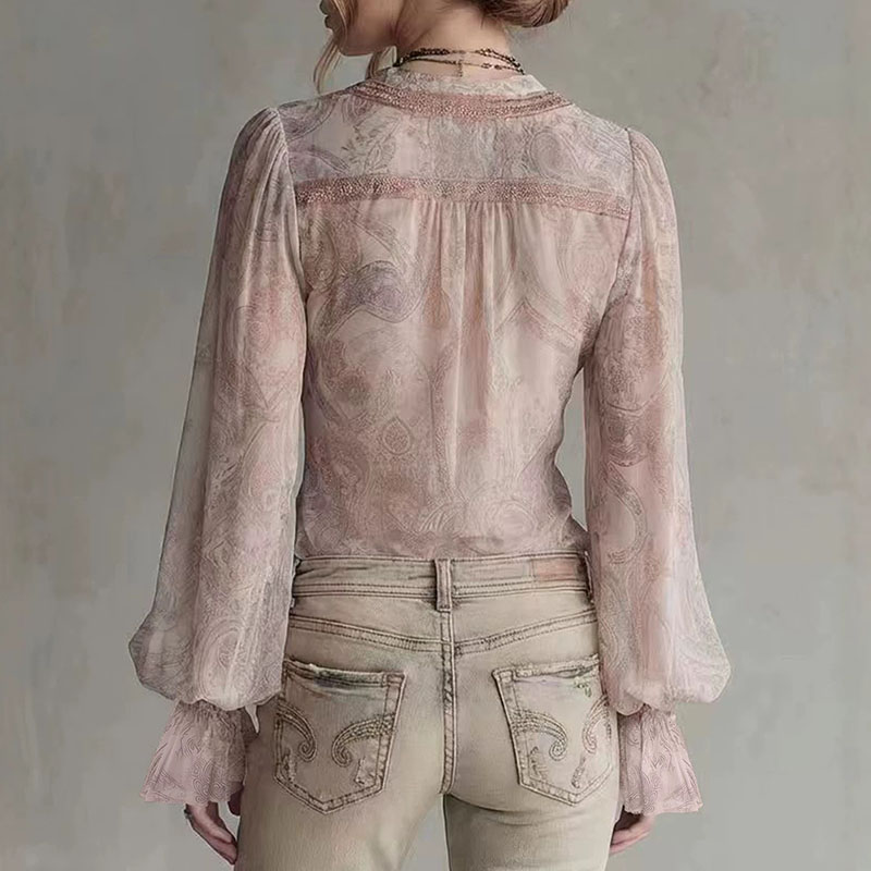 بلوزات شفافة مطبوعة بتصميم ريت - مراجعة Wrap Blouse Chiffon وسعره