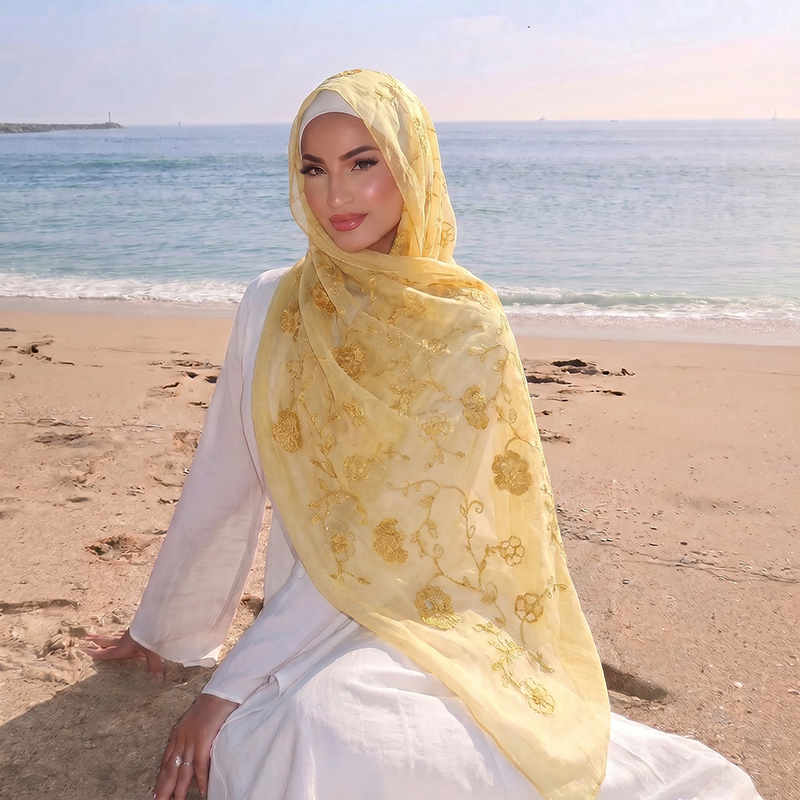 حجاب إسلامي مطرز بالزهور، وشاح - مراجعة Women Fashion Wear وسعره