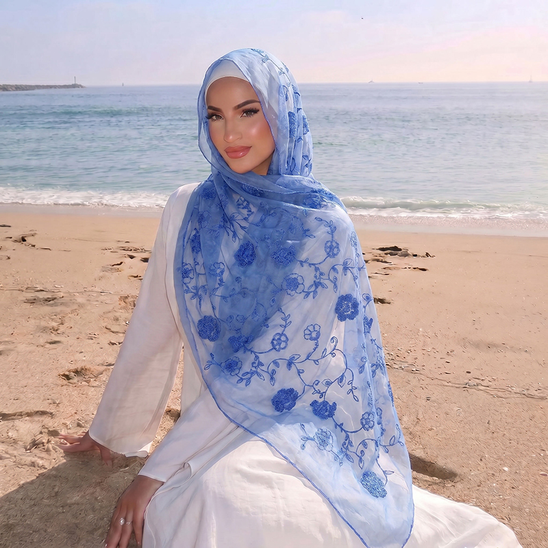 حجاب إسلامي مطرز بالزهور، وشاح - مراجعة Women Fashion Wear وسعره