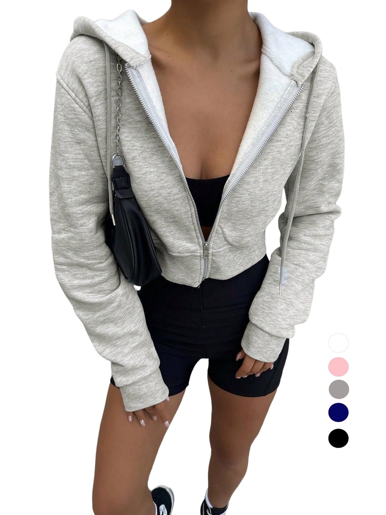 سترة نسائية رمادية مقصوصة بغطا - مراجعة Women'S Fashion Zip Up Hoodies وسعره
