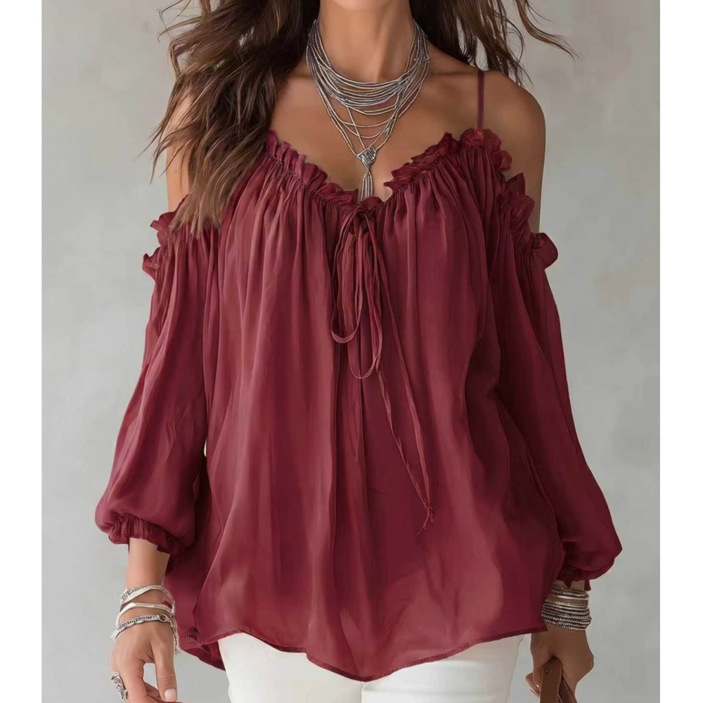 بلوزة أنيقة بكتف مكشوف وياقة V - مراجعة Wrap Blouse Chiffon وسعره